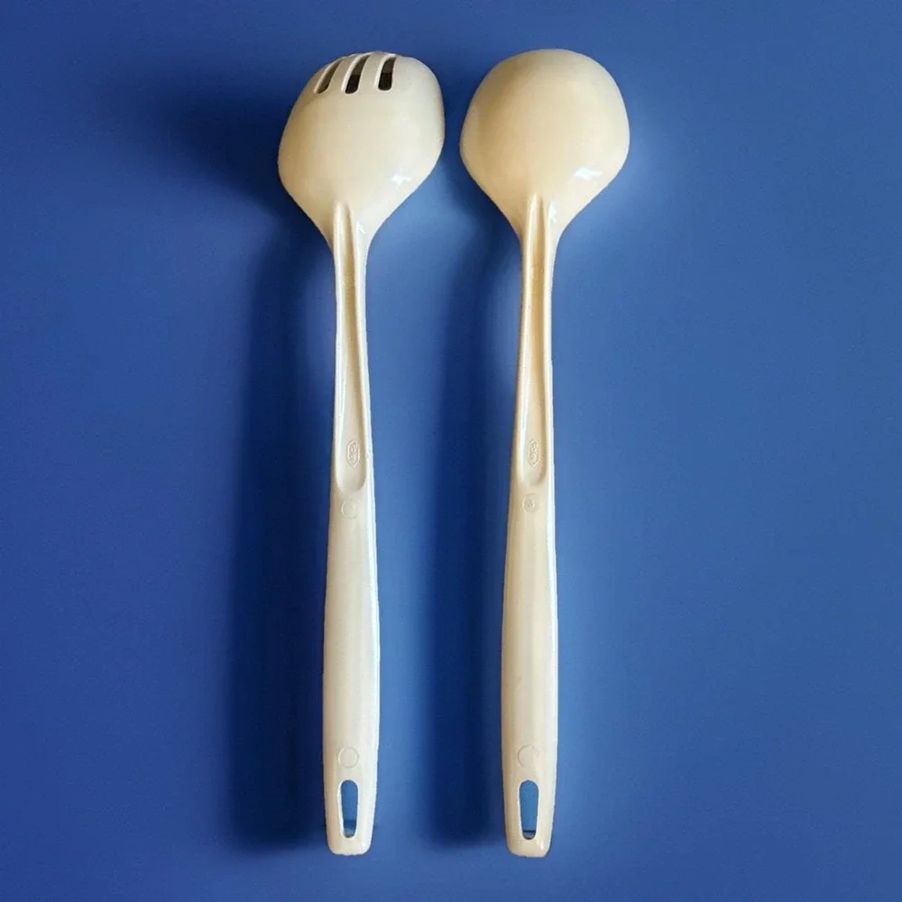 Vtg Foley Nylon‎ Slotted & Solid Basting Serving Spoon Ivory Cream Off White Lot